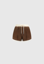 Delina - Contrast Velour Mini Shorts - Brown