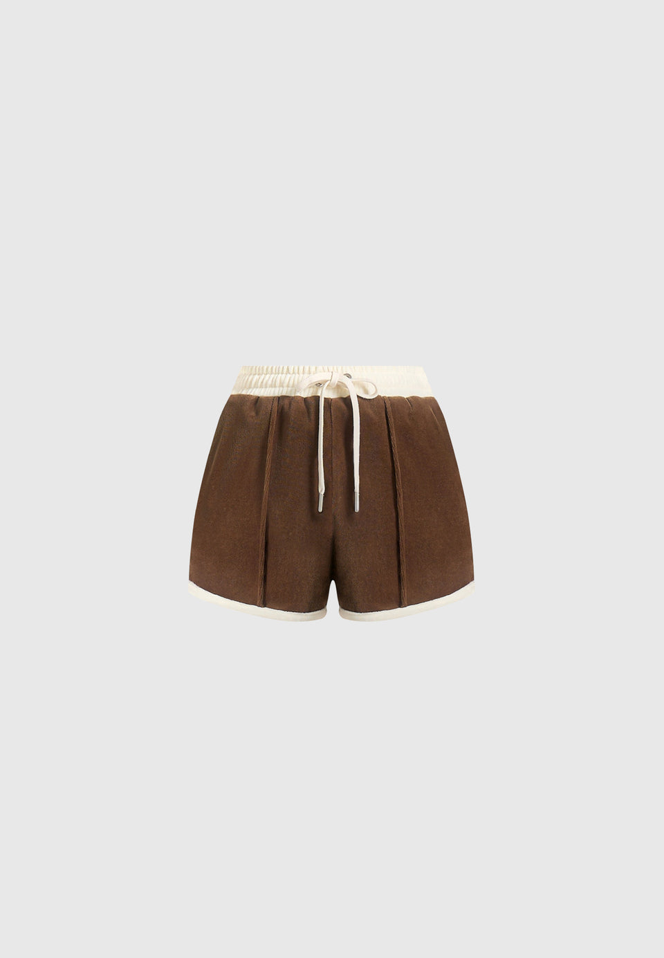 Delina - Contrast Velour Mini Shorts - Brown