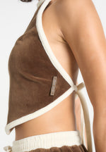 Malena - Contrast Velour Halter Top - Brown