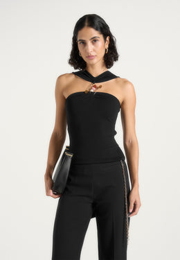 Abigail - Hardware Detail Open-Back Tie Crop Top - Black