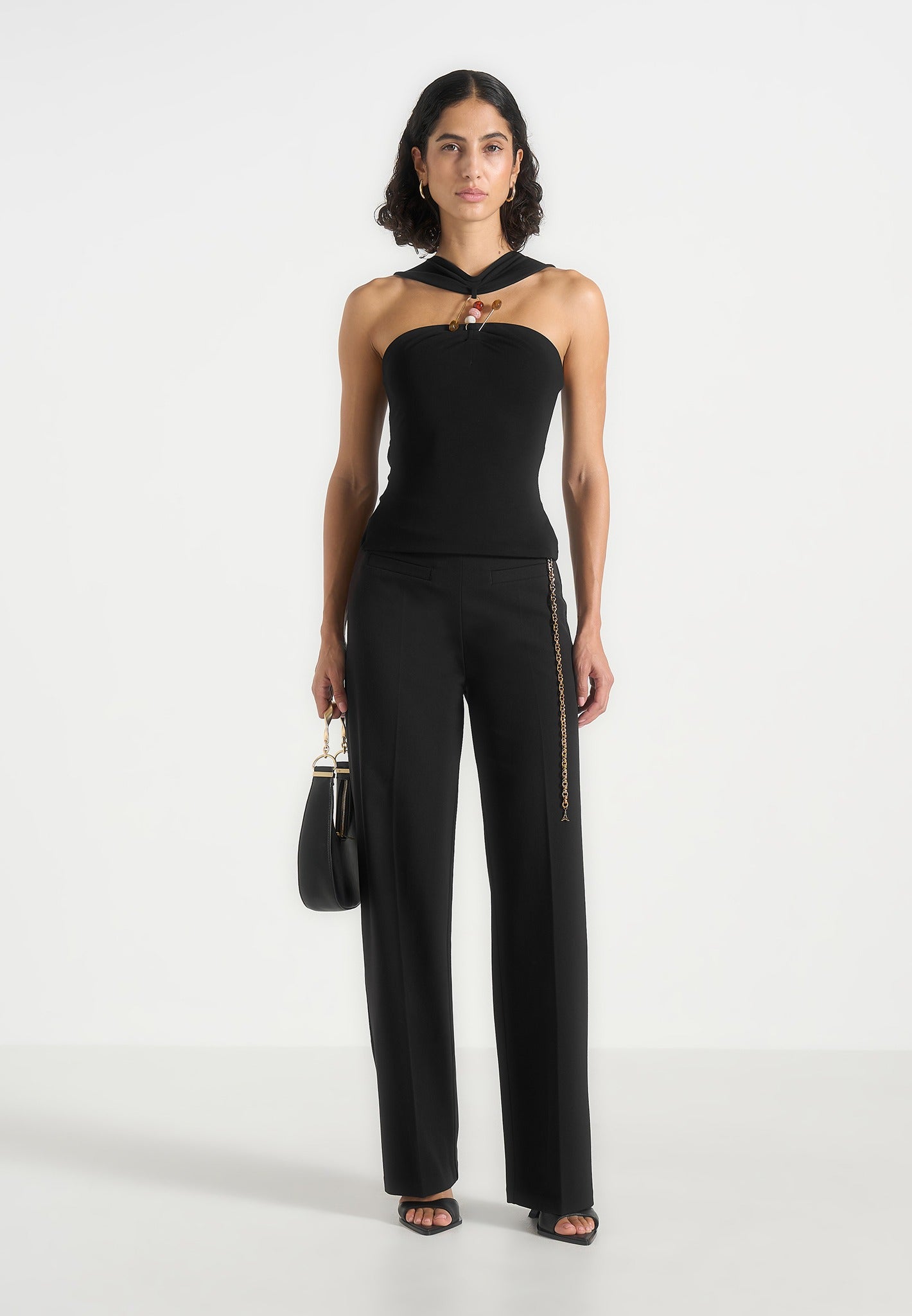 Abigail - Hardware Detail Open-Back Tie Crop Top - Black