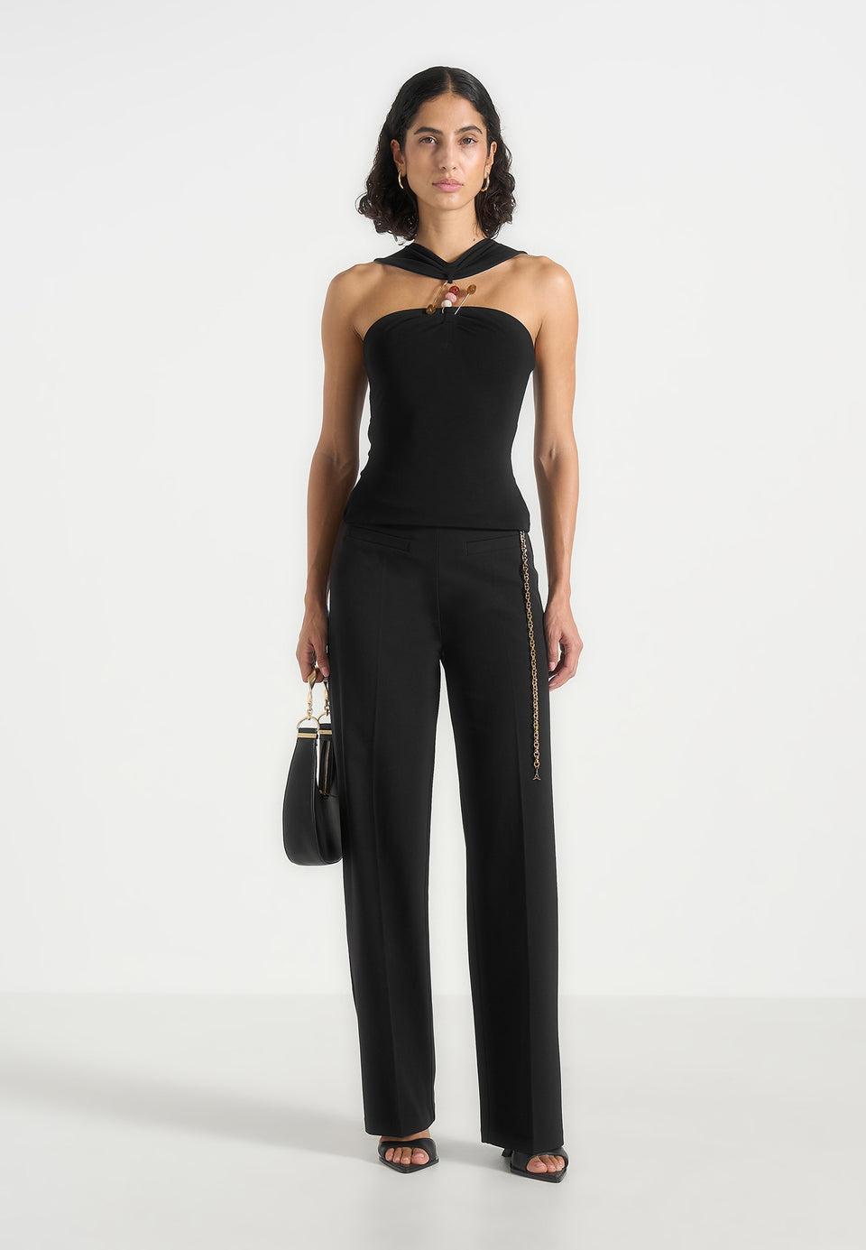 Abigail - Hardware Detail Open-Back Tie Crop Top - Black