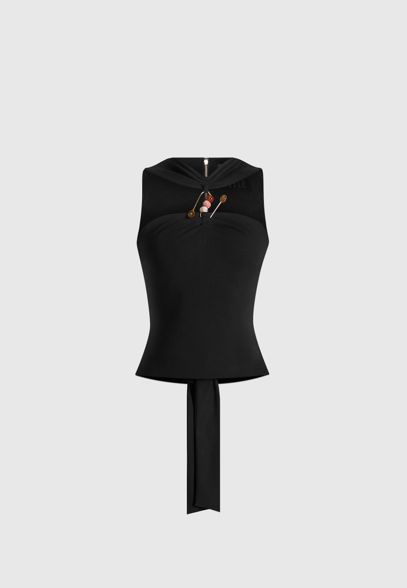 Abigail - Hardware Detail Open-Back Tie Crop Top - Black