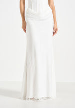 Corina - Satin Corset Cowl Lace Maxi Dress - White