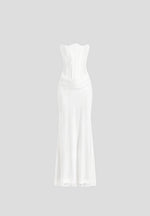 Corina - Satin Corset Cowl Lace Maxi Dress - White