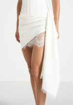 Valeska - Satin Corset Lace Sash Mini Dress - White