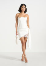 Valeska - Satin Corset Lace Sash Mini Dress - White