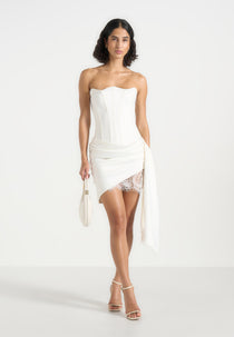 Valeska - Satin Corset Lace Sash Mini Dress - White