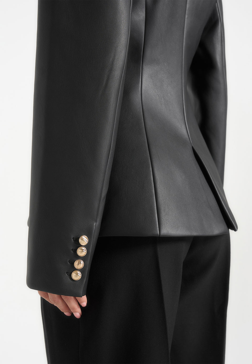 Ina - Leather Cinched Waist Kimono Blazer - Black