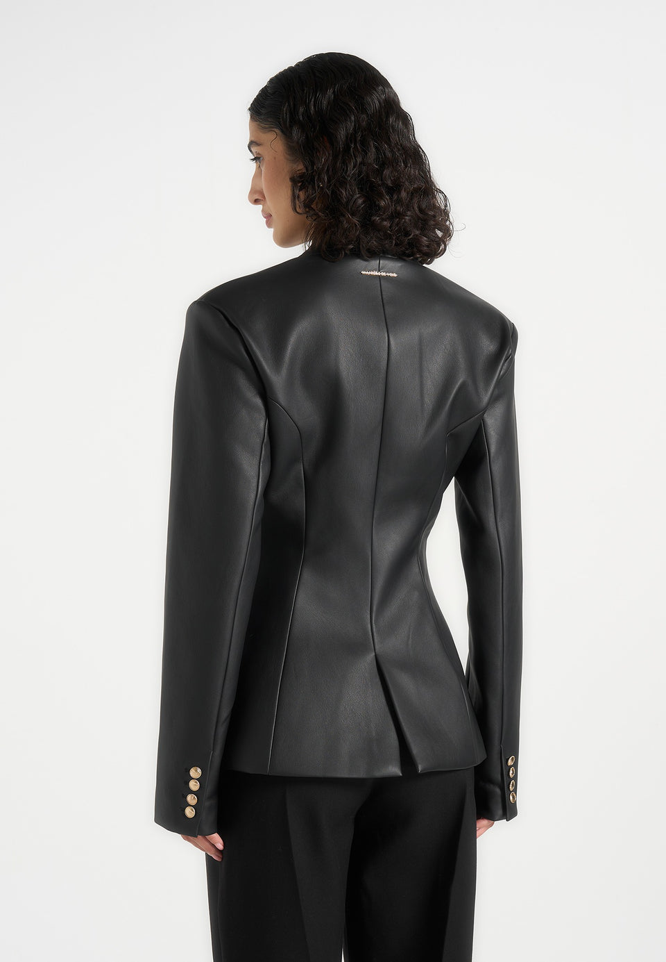 Ina - Leather Cinched Waist Kimono Blazer - Black