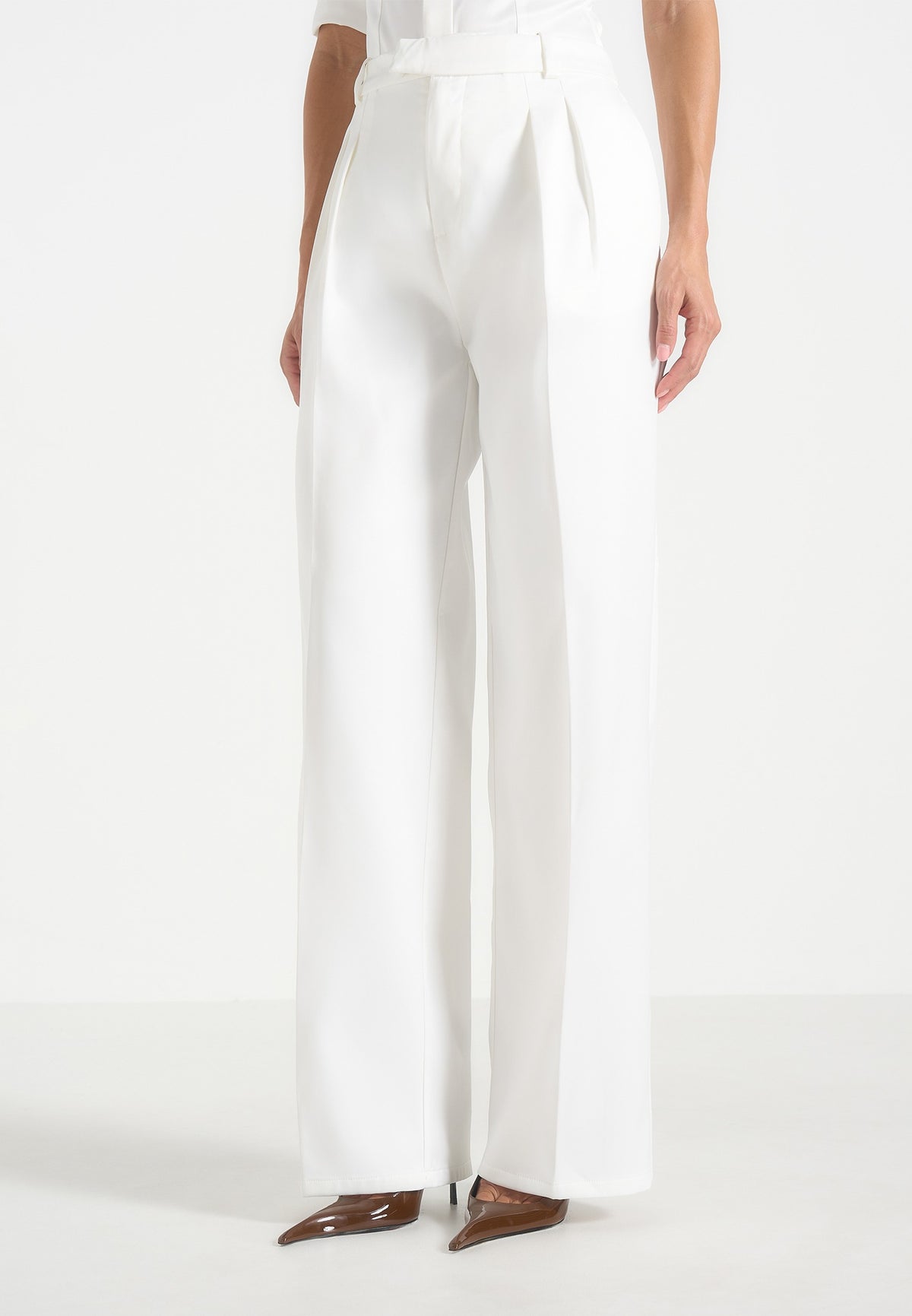 Julie - Satin Twin Pleat Trousers - White