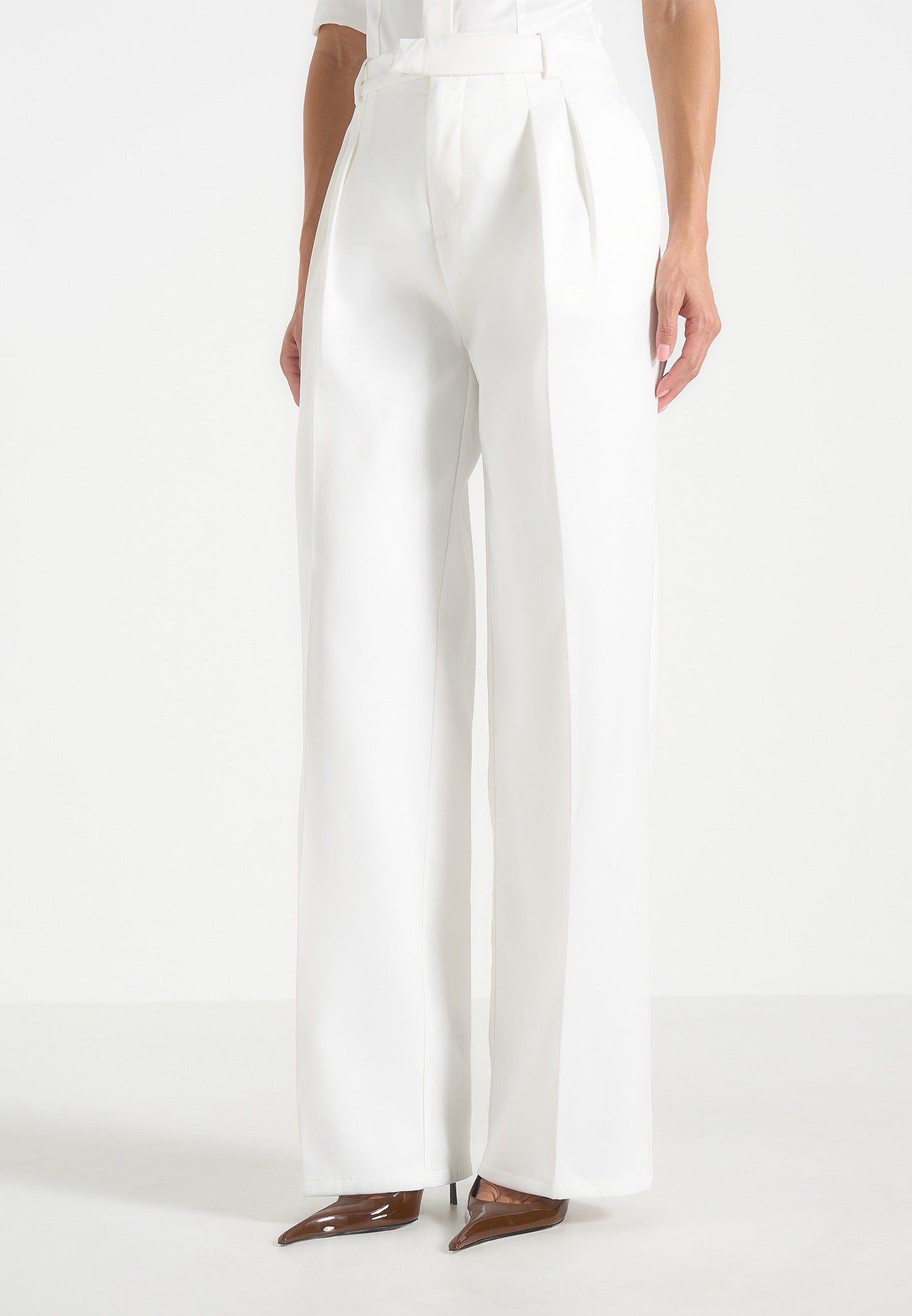 Julie - Satin Twin Pleat Trousers - White