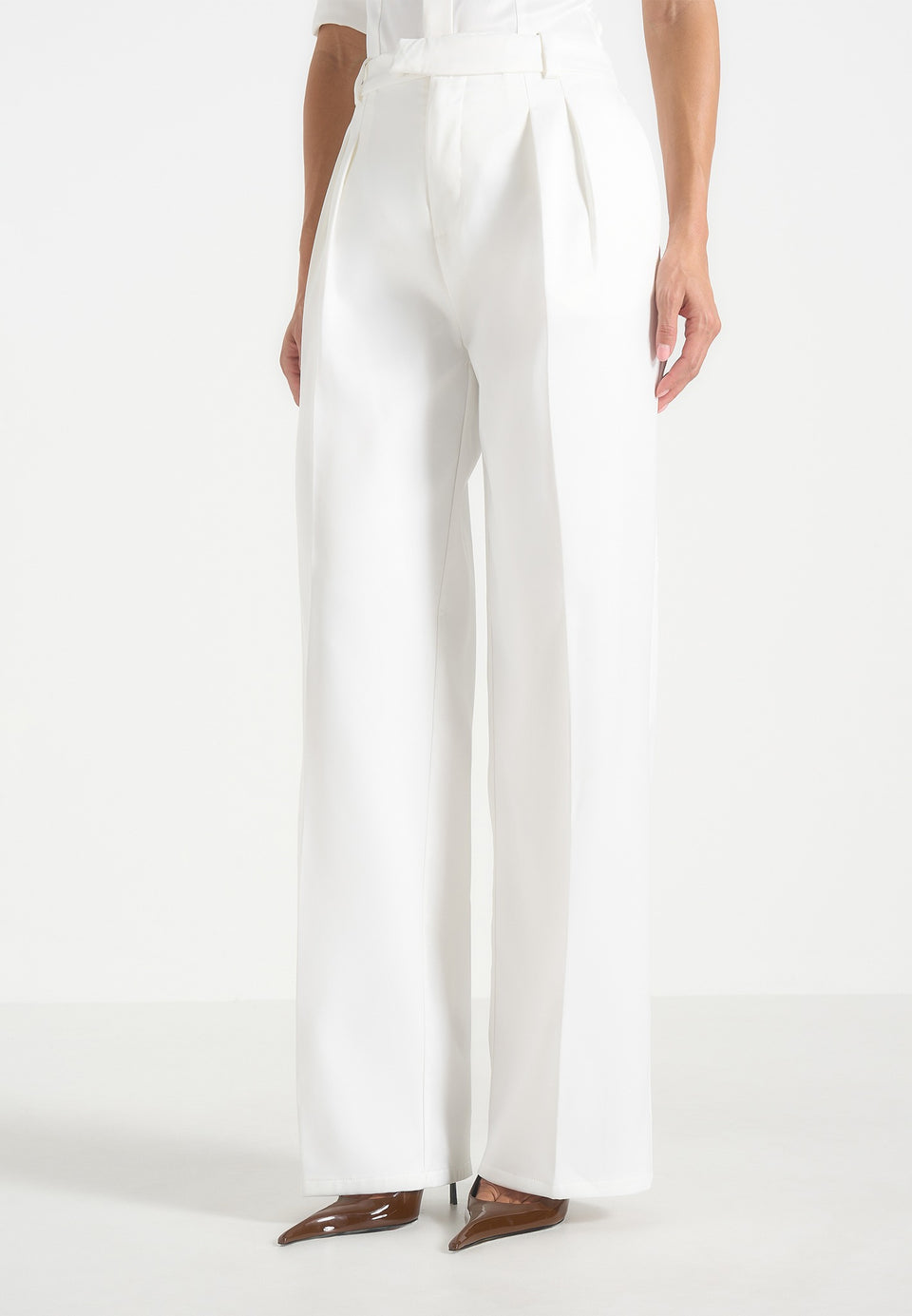 Julie - Satin Twin Pleat Trousers - White