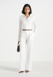Julie - Satin Twin Pleat Trousers - White
