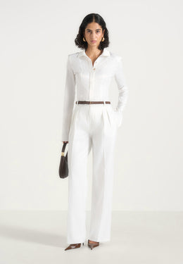 Julie - Satin Twin Pleat Trousers - White