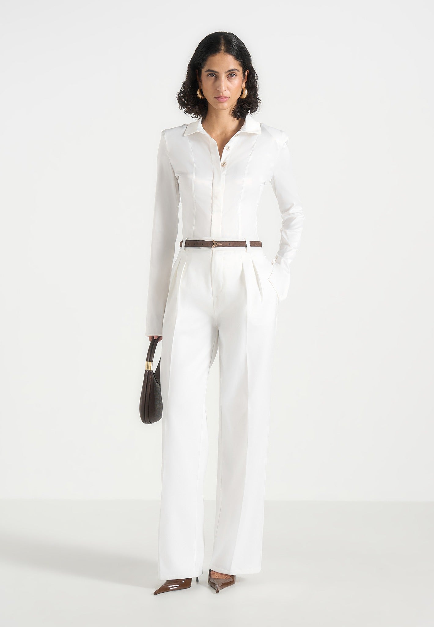 Julie - Satin Twin Pleat Trousers - White