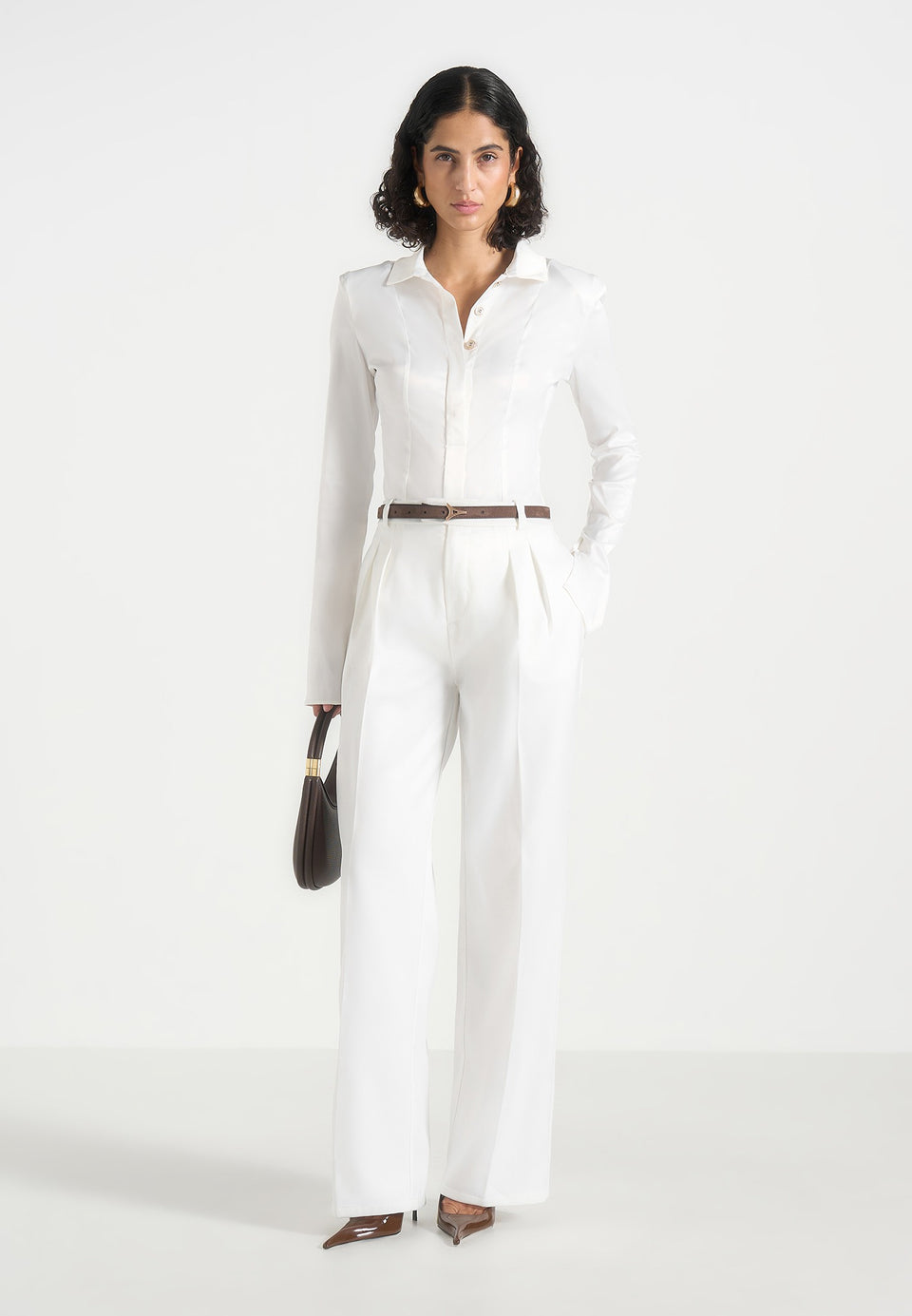 Julie - Satin Twin Pleat Trousers - White