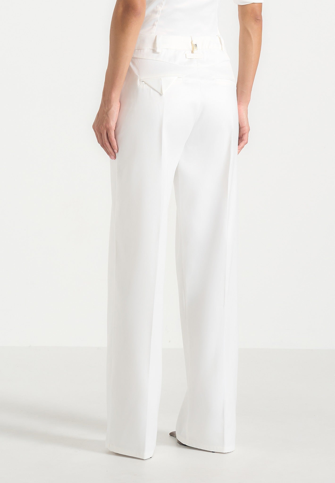 Julie - Satin Twin Pleat Trousers - White