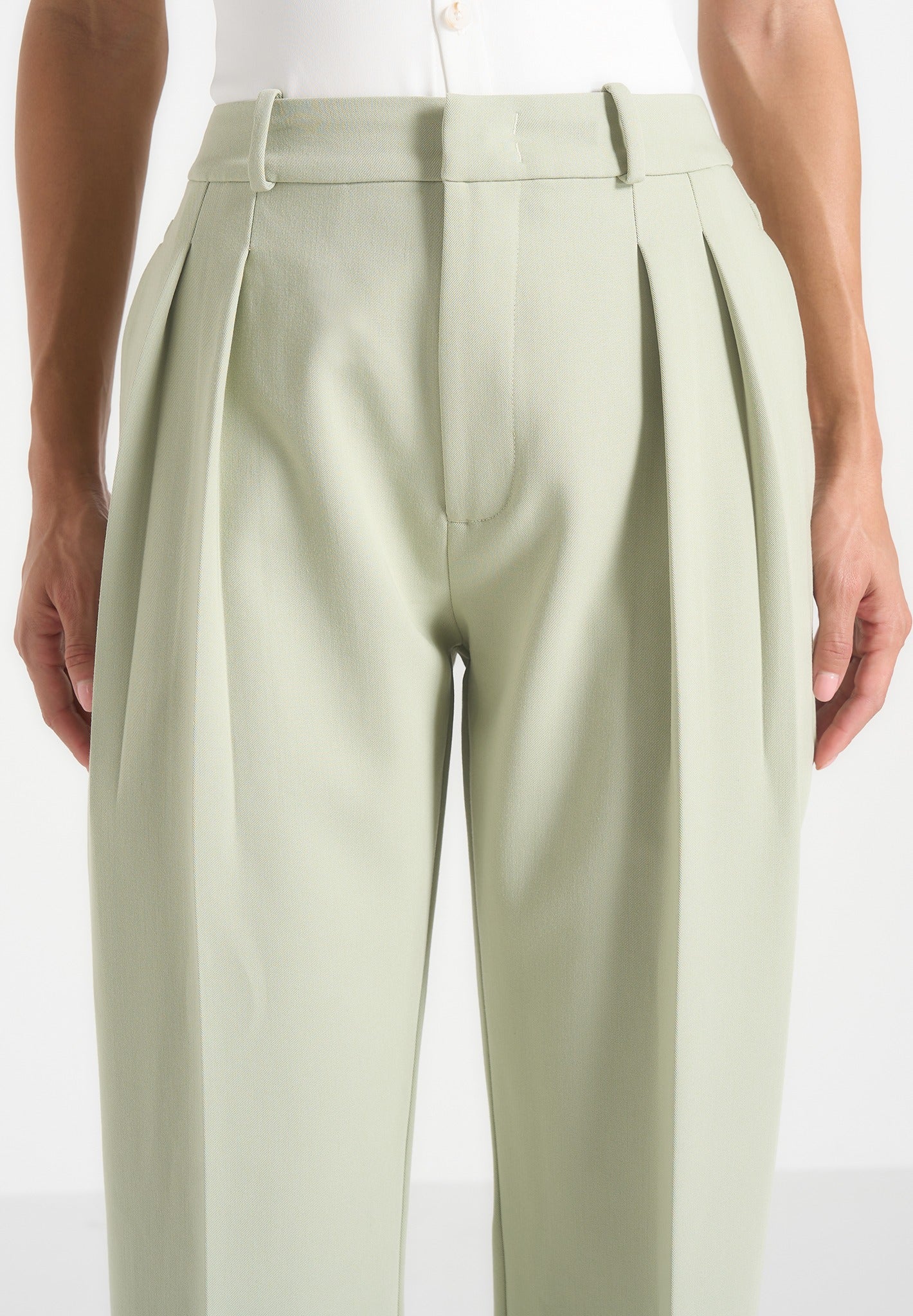 Julie - Tailored Twin Pleat Trousers - Sage