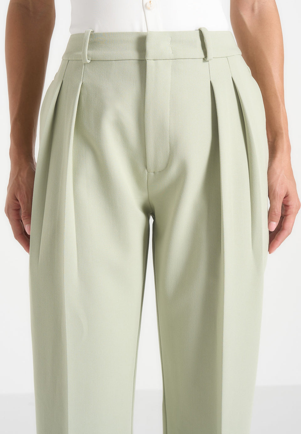 Julie - Tailored Twin Pleat Trousers - Sage