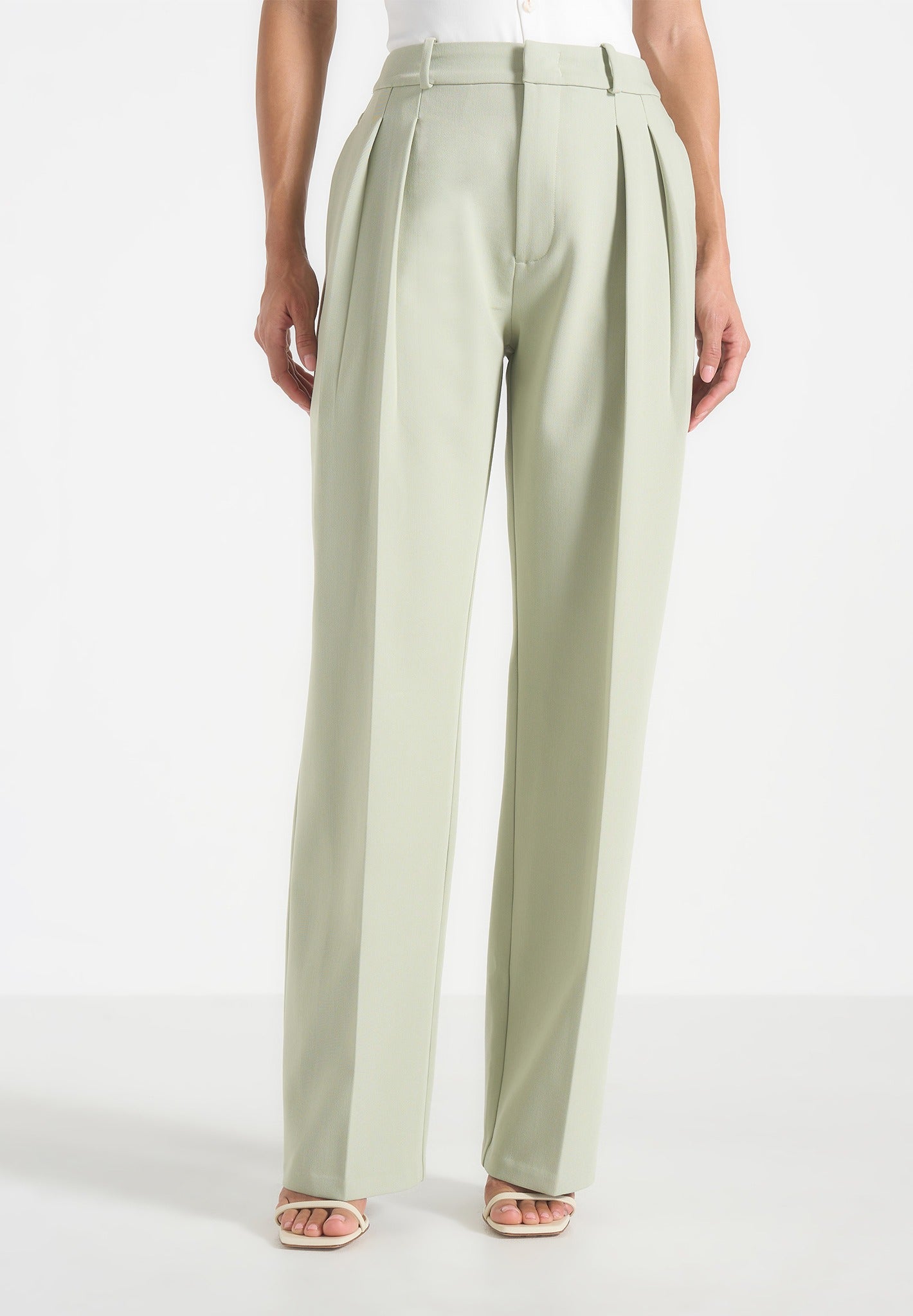 Julie - Tailored Twin Pleat Trousers - Sage