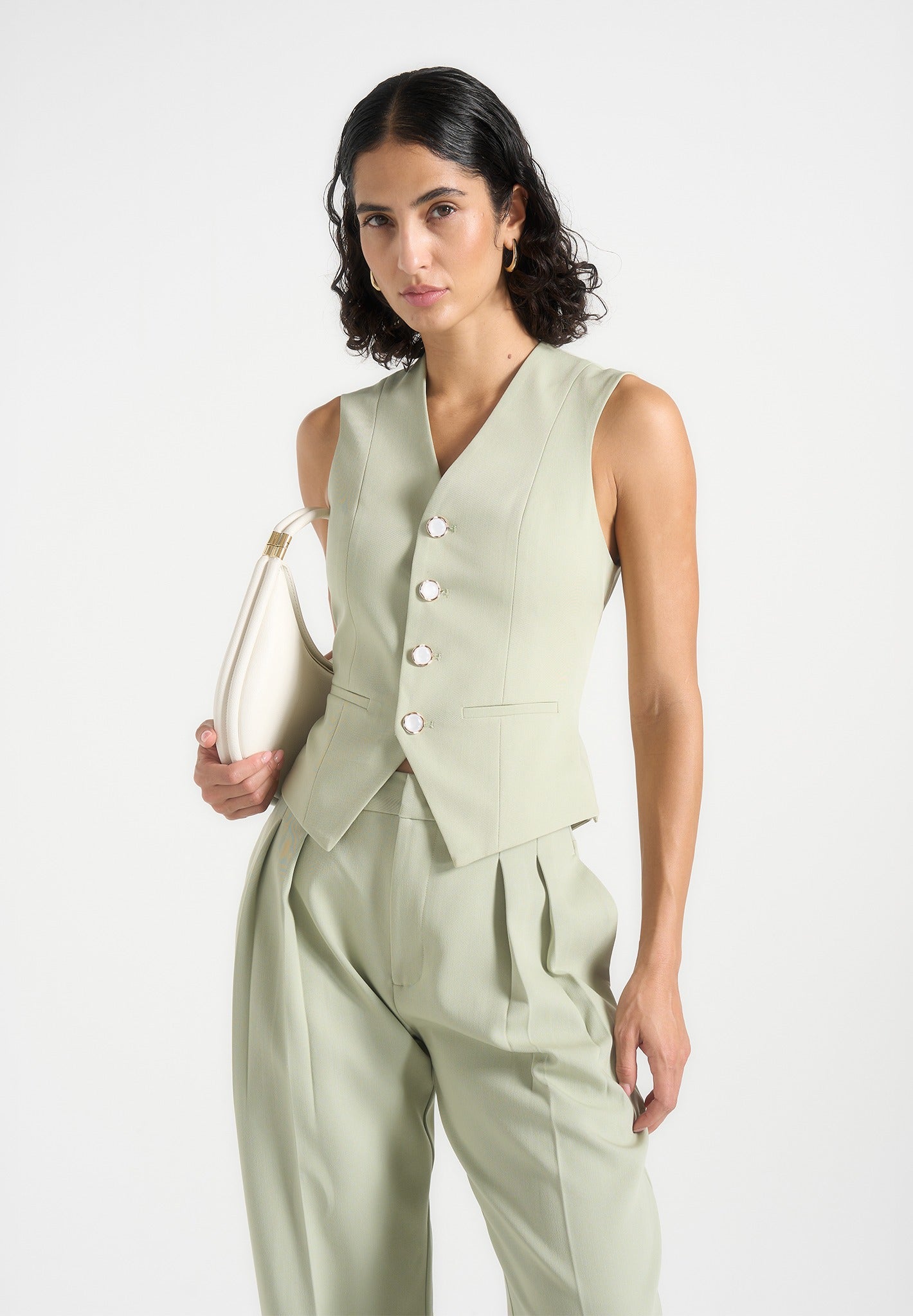 Christine - Tailored Cinched Waistcoat - Sage