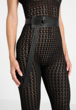 Martine - Pointelle Knit Bardot Jumpsuit with Belt - Black