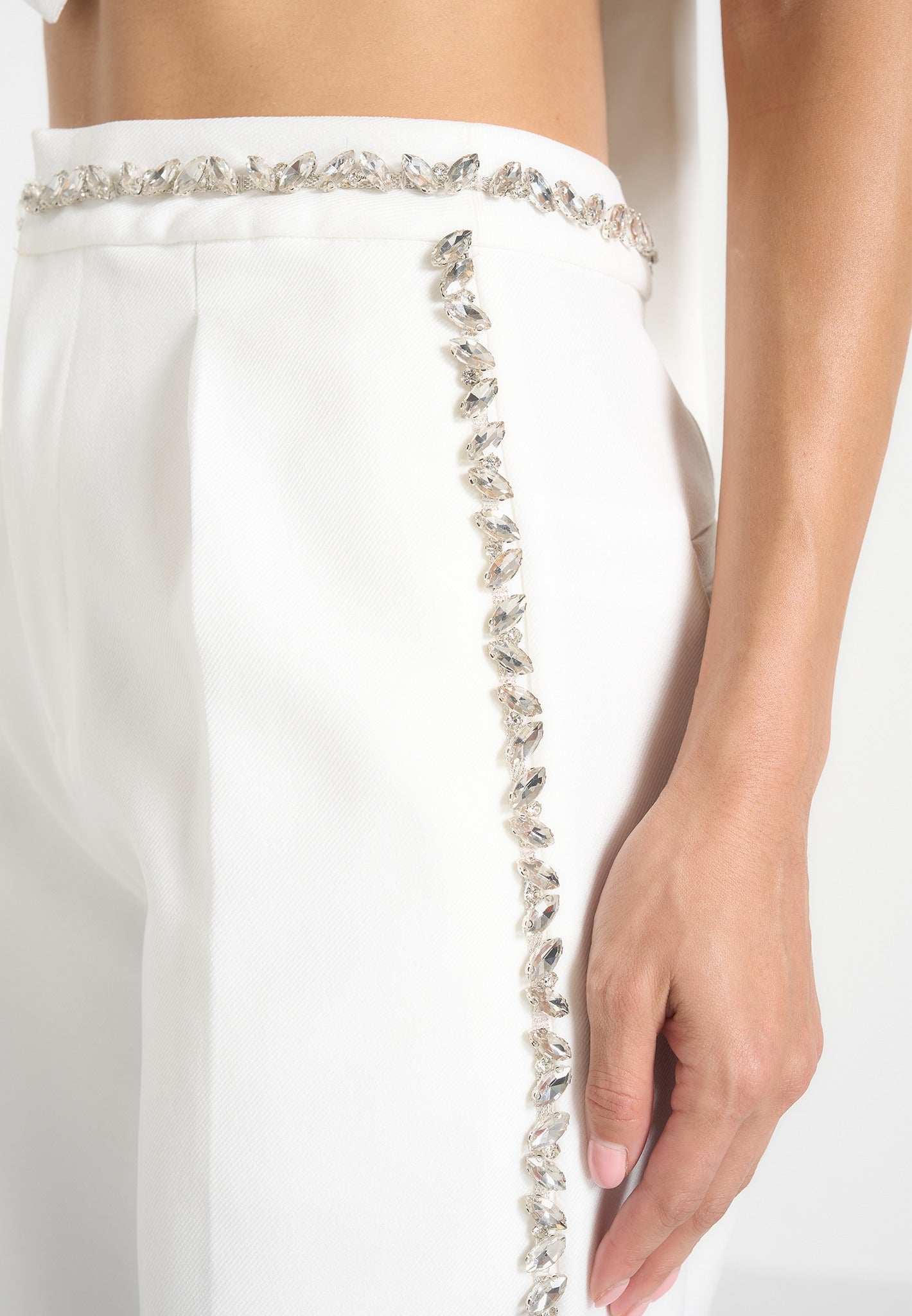 Patricia - Embellished Tailored Trousers - White