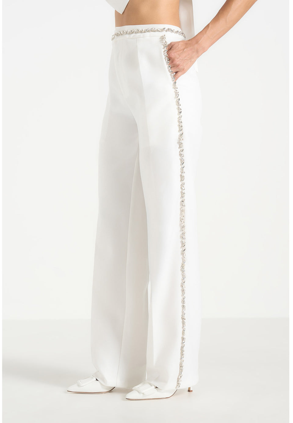 Patricia - Embellished Tailored Trousers - White