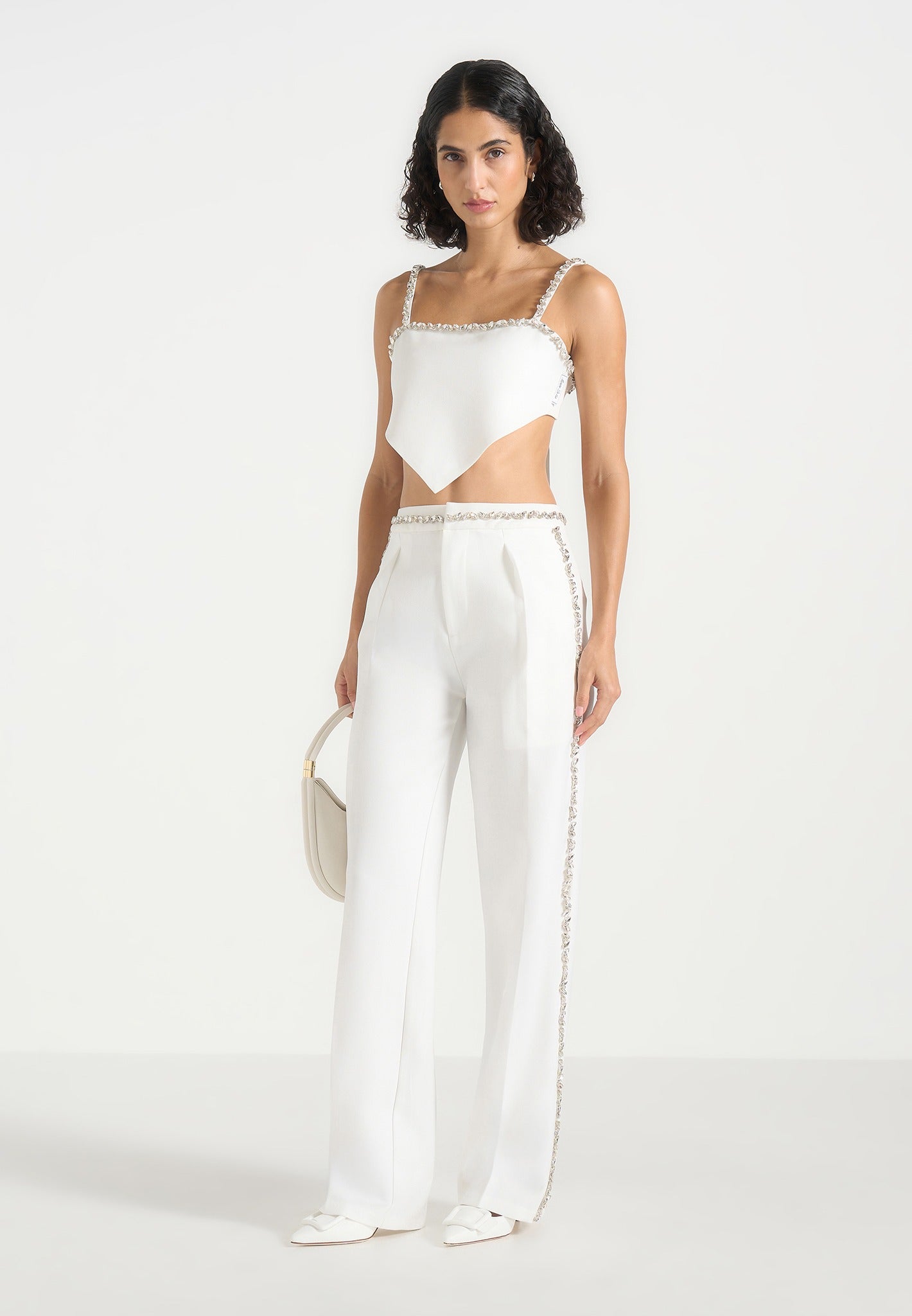 Patricia - Embellished Tailored Trousers - White