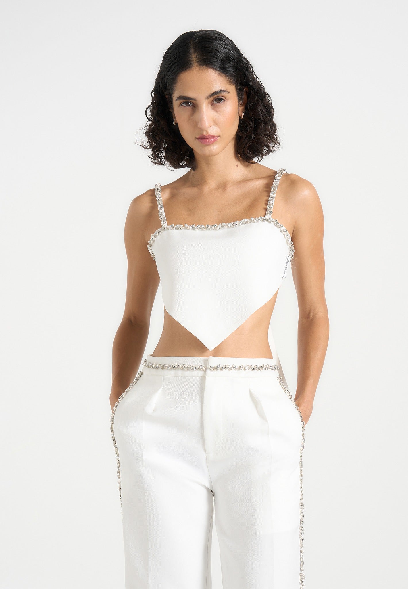 Eloise - Embellished Strap Handkerchief Top - White