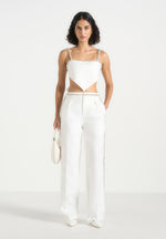 Eloise - Embellished Strap Handkerchief Top - White