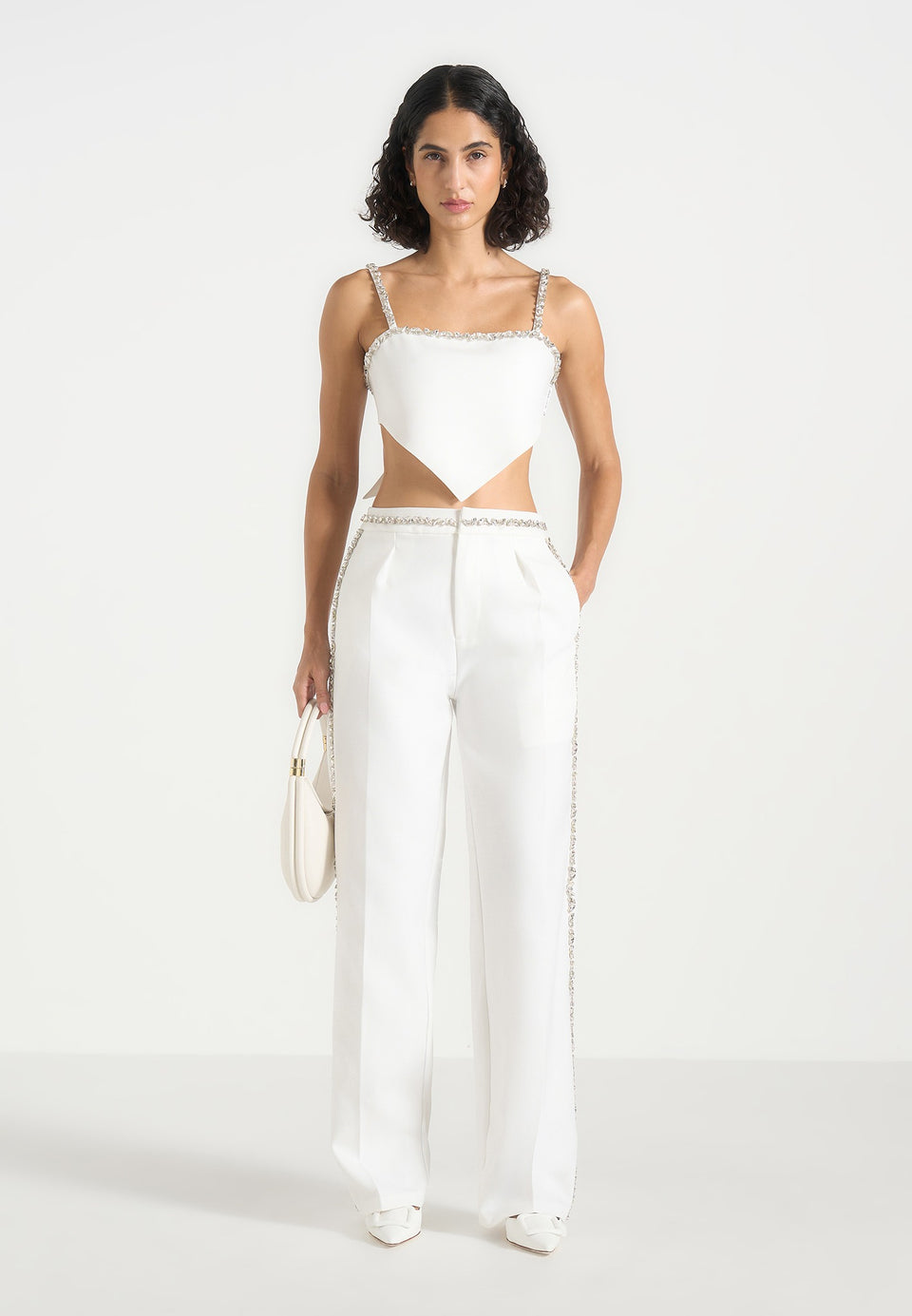 Eloise - Embellished Strap Handkerchief Top - White