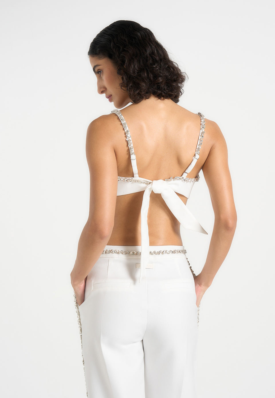Eloise - Embellished Strap Handkerchief Top - White