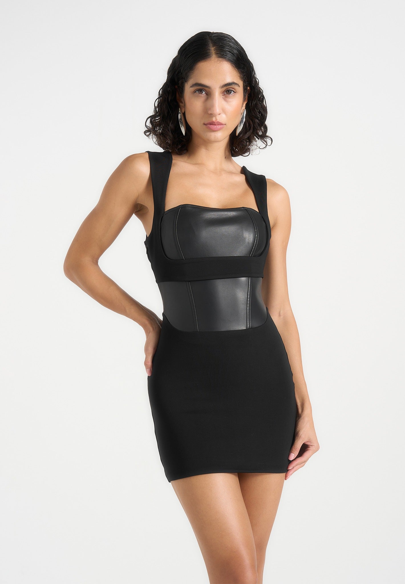 Layered Corset Mini Dress - Black