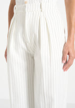 Julie - Pinstripe Twin Pleat Tailored Trousers - White