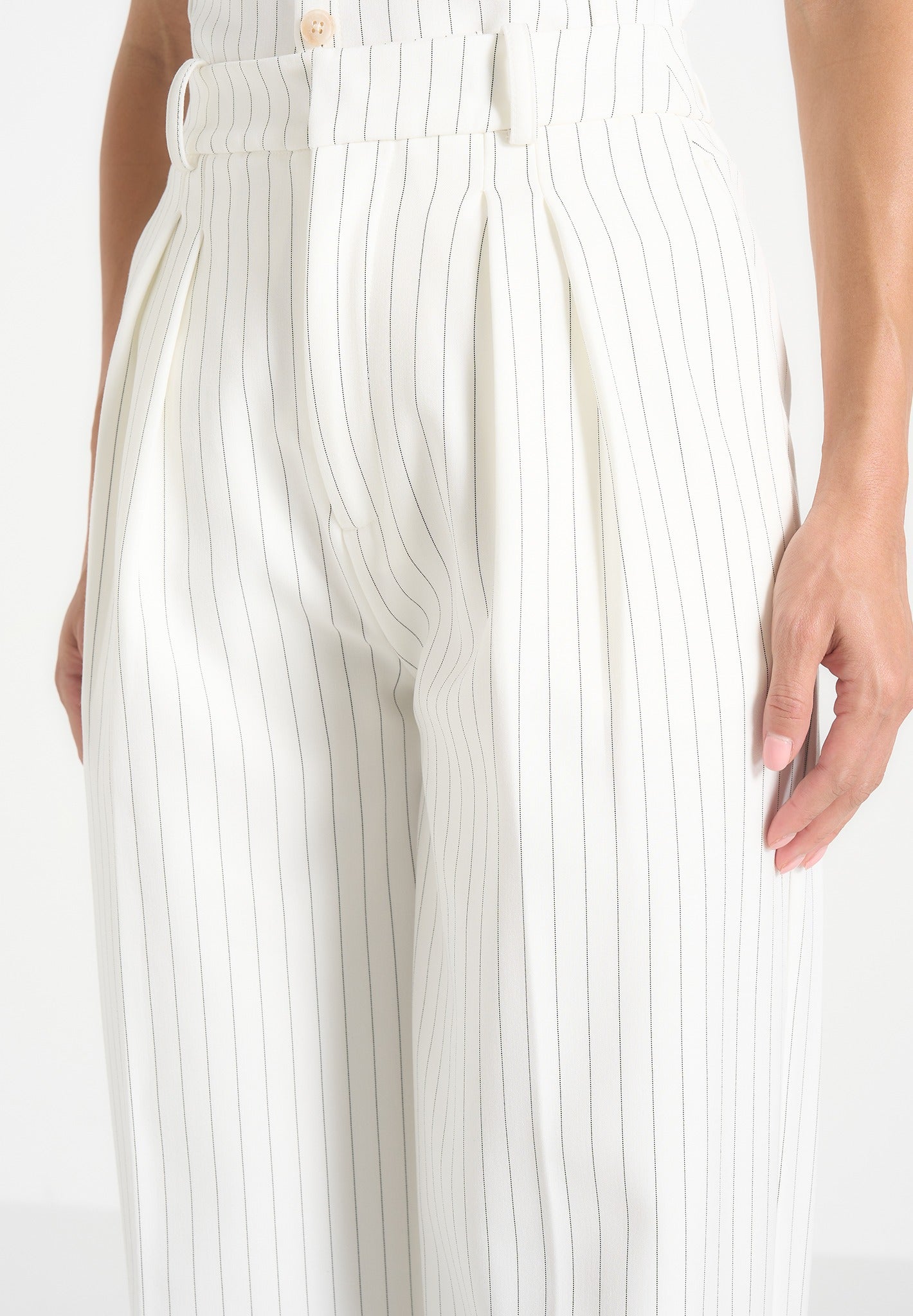 Julie - Pinstripe Twin Pleat Tailored Trousers - White