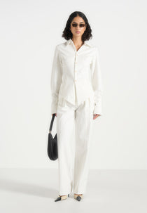 Julie - Pinstripe Twin Pleat Tailored Trousers - White