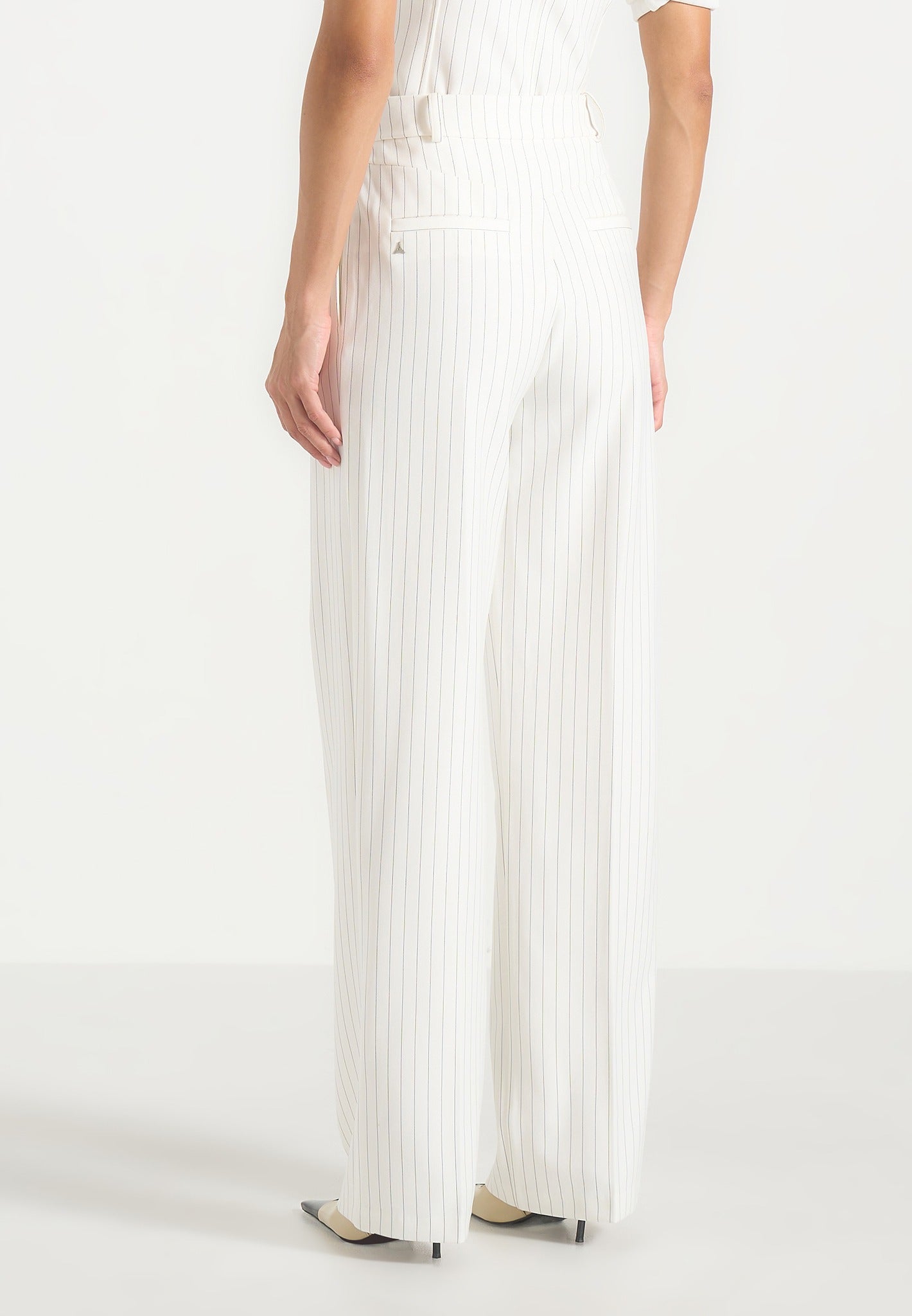 Julie - Pinstripe Twin Pleat Tailored Trousers - White