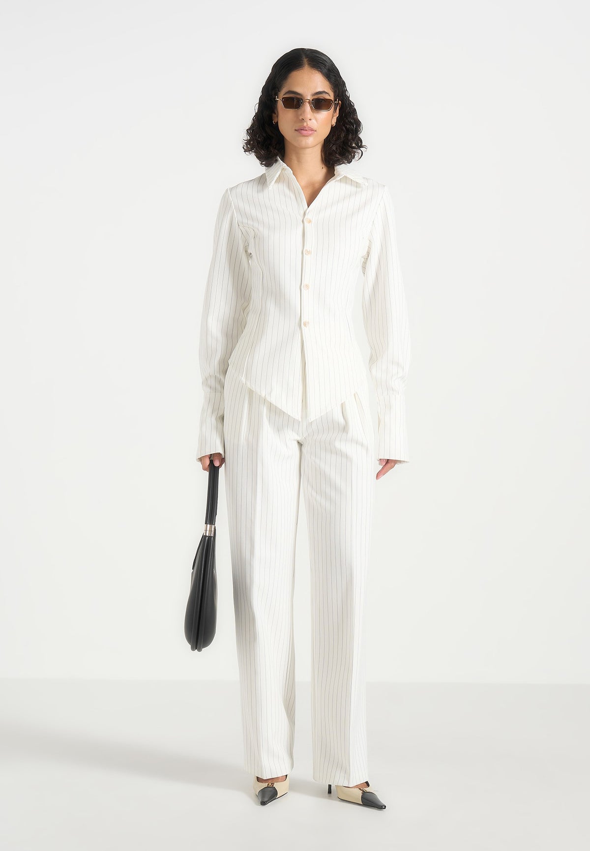Sonia - Pinstripe Angled Shirt - White