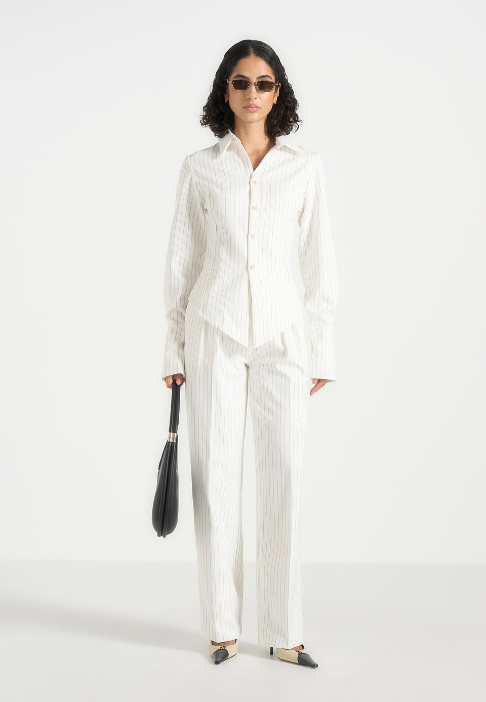 Sonia - Pinstripe Angled Shirt - White