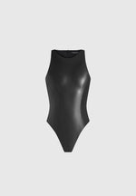 Josie - Leather Racer Neck Bodysuit - Black