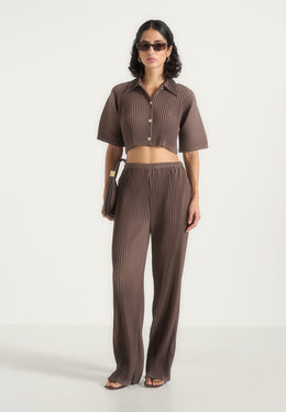 Lila - Pleated Wide-Leg Trousers - Brown