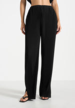 Lila - Pleated Wide-Leg Trousers - Black