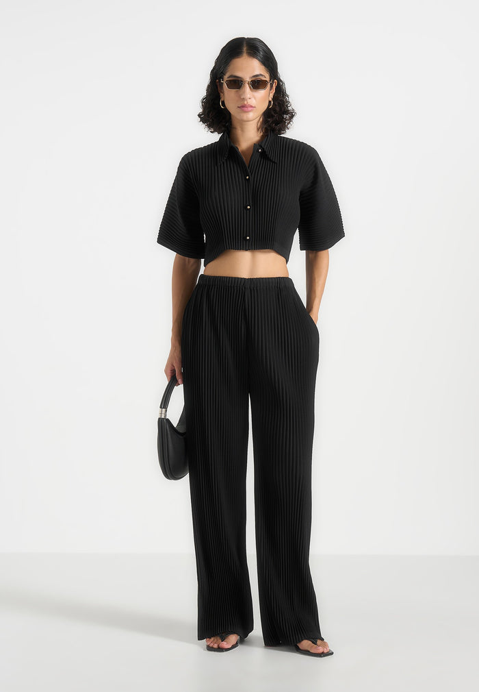 Lila - Pleated Wide-Leg Trousers - Black