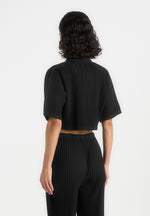 Mona - Cropped Pleated Short-Sleeve Shirt - Black