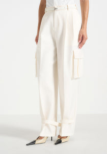 Danielle - Tailored Pleated Cargo Trousers - Off White
