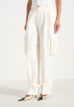 Danielle - Tailored Pleated Cargo Trousers - Off White