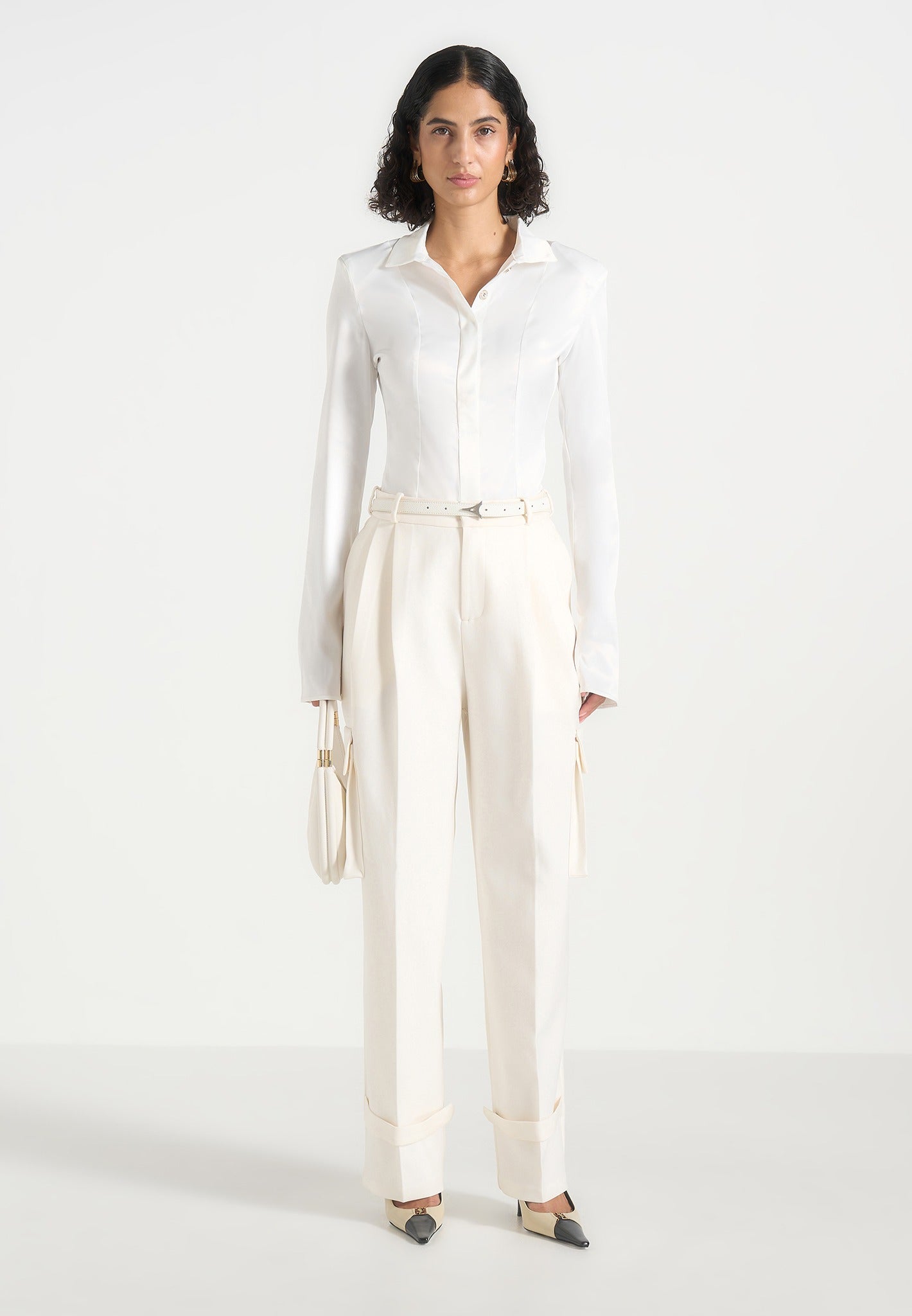 Danielle - Tailored Pleated Cargo Trousers - Off White