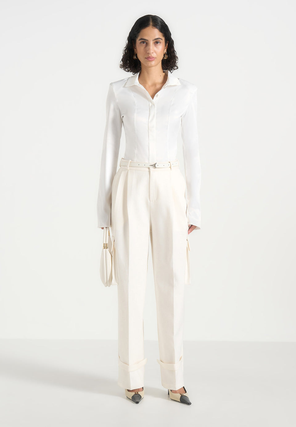 Danielle - Tailored Pleated Cargo Trousers - Off White